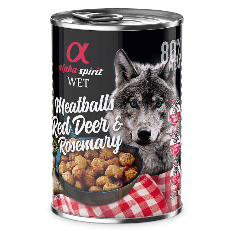 Alpha Spirit | Deer with Rosemary Canned Meatballs for Dogs (6 x 400g) | Sabre Wholesale